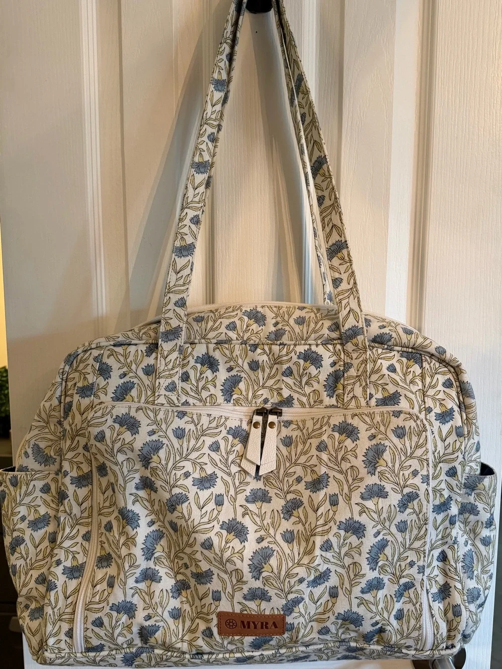 Myra Diaper Bag Royal Damask Blue Floral Canvas Tote (missing changing pad)